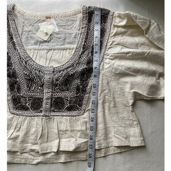 New Free People Iggie Embroidered Top in Ivory & Black Bean Combo Women's Size S - Picture 10 of 10